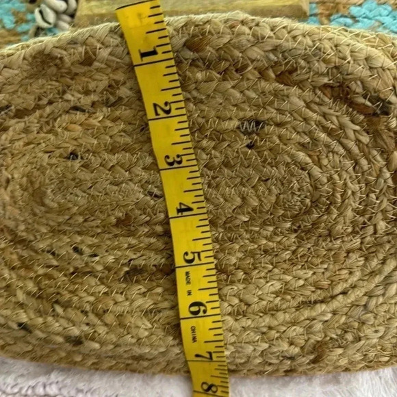 Twig & Arrow Boho Woven Jute Hand Painted Turquoise Flower Tote Beach Bag - Picture 7 of 10